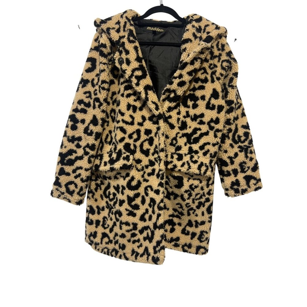 Leopard Print Faux Fur Hooded Coat Madden NYC XS